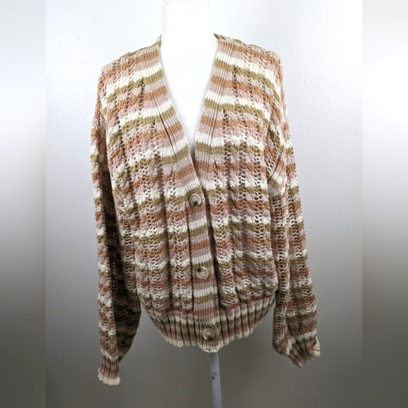 John + Jenn Julianna Stripe Cardigan Button Up Knit Sweater Size Size Large - Picture 2 of 16